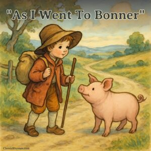A child traveler meets a bald pig along a road