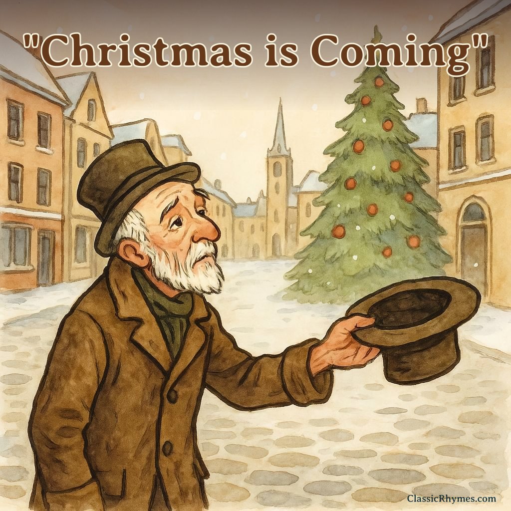 Christmas is Coming An old man with hat outstretched during Christmas time