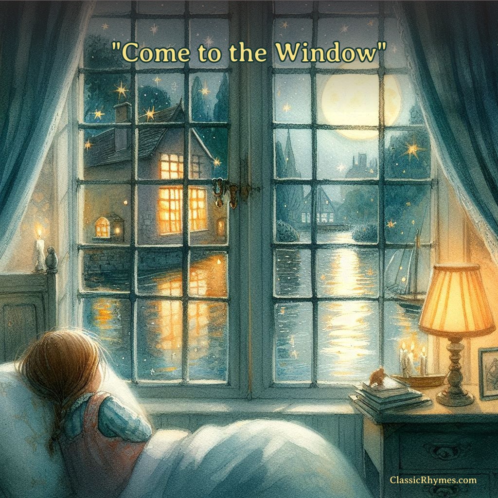 A child looks out at the water through a window at bed time