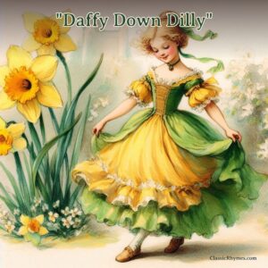 Girl wearing the yellow petticoat and green gown