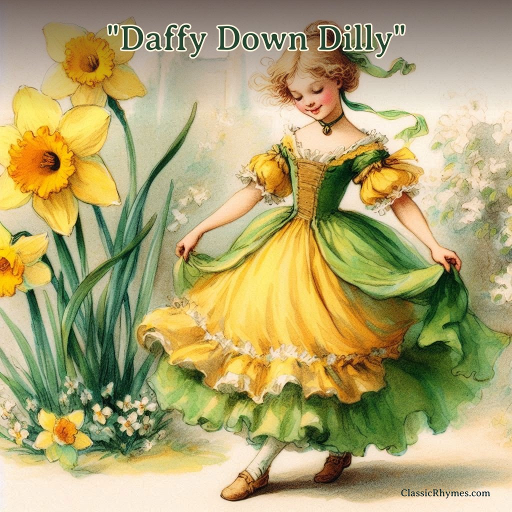 Girl wearing the yellow petticoat and green gown