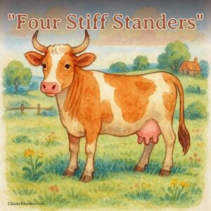 A happy cow on it's four stiff standers
