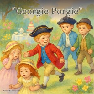 Georgie Porgie entertaining the girls at a garden party