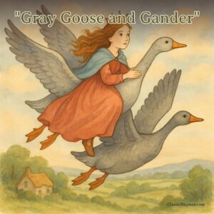 Gray goose and gander flying in tandem aiding a king's daughter