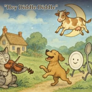 Cat, cow, dog, spoon, and dish all having fun together