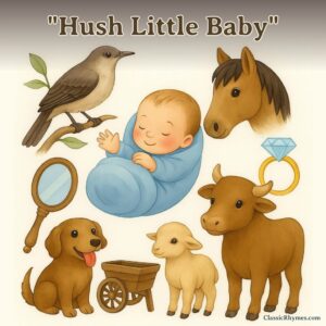 All the characters from the rhyme "Hush Little Baby"