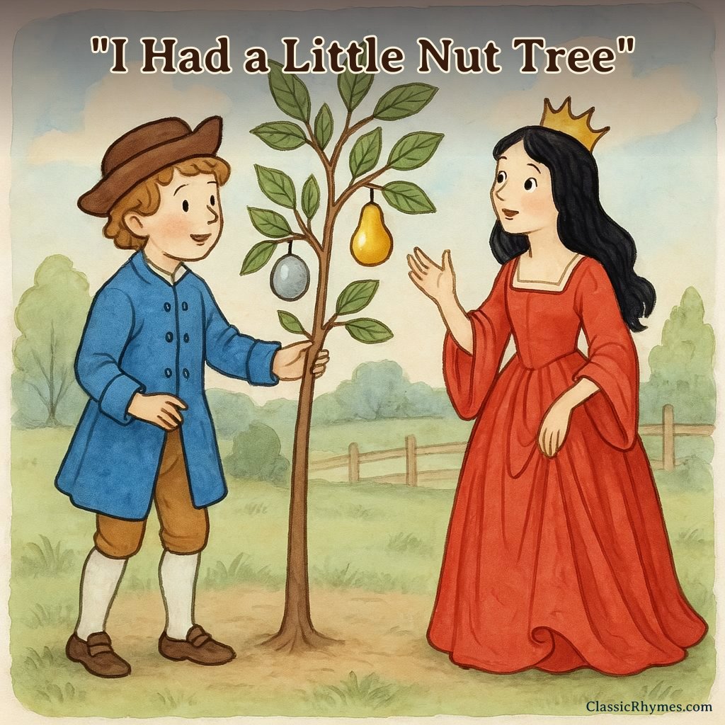 A boy shows his magical nut tree to a princess