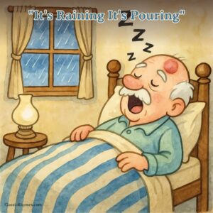 An old man snores in bed while a bump is seen on his head