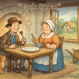 Jack Sprat and his wife eating at the dinner table