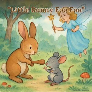 The Good Fairy dictates consequences for the bunny bopping mice on the head