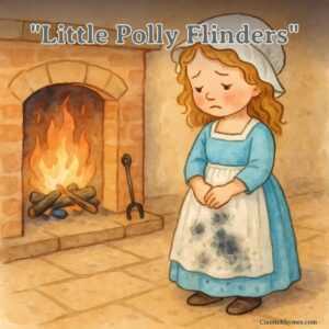 Little Polly Flinders looks very guilty for dirtying her new clothes