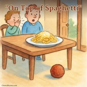 The meatball rolls off of the table as somebody sneezes
