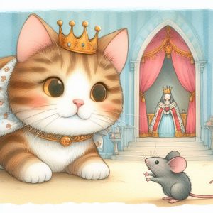Cat and mouse visiting the queen