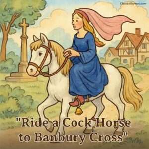 A fine lady riding her white horse to Banbury Cross