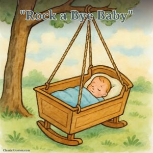 Rock a Bye Baby in a cradle hanging from a tree limb