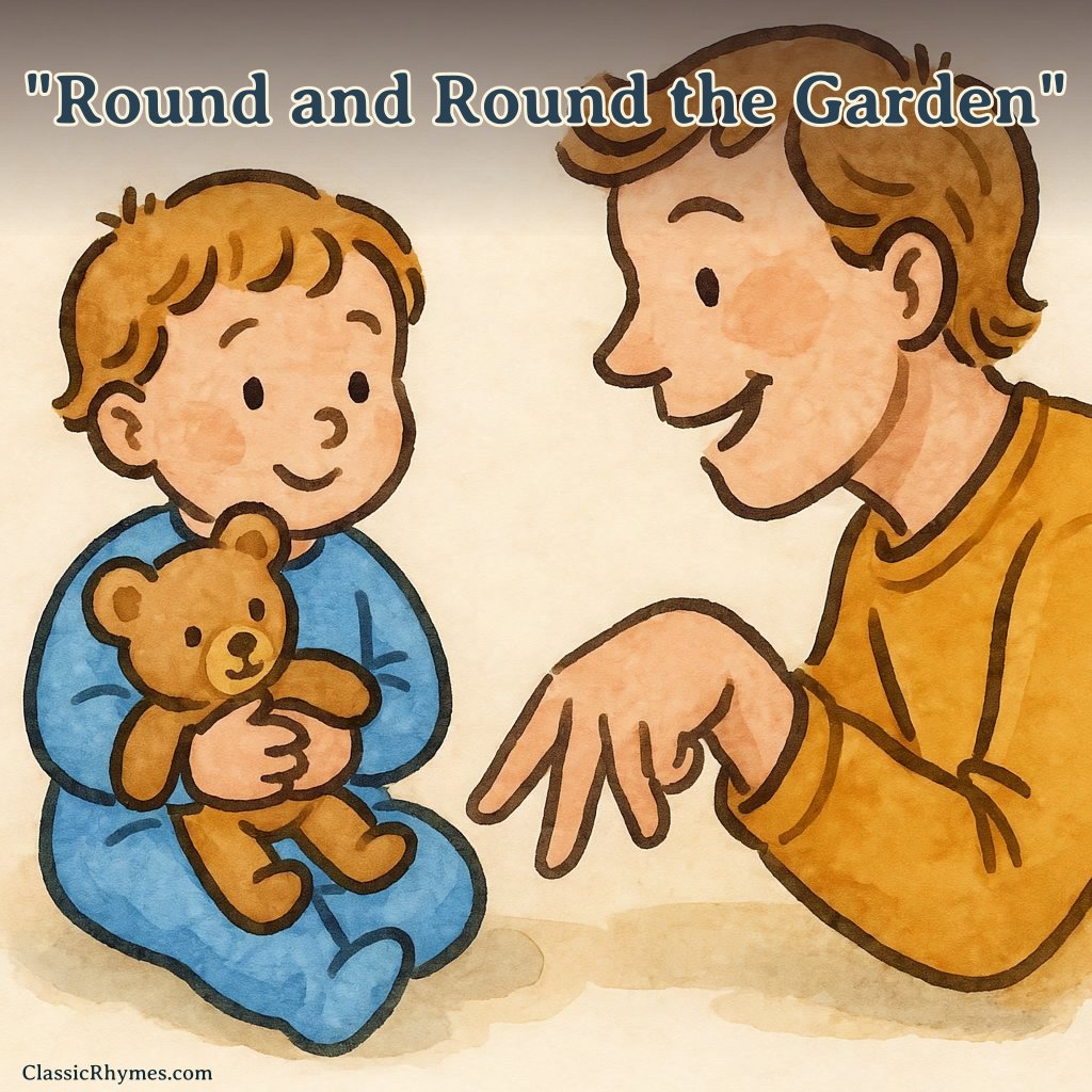 Daddy plays the "Round and Round the Garden" tickle game with junior
