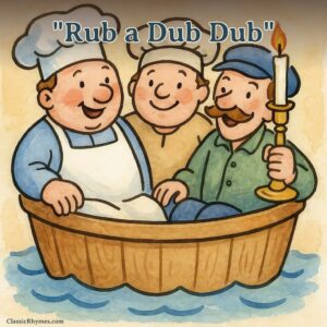 Three silly men in a tub, the butcher, the baker, and the candlestick maker