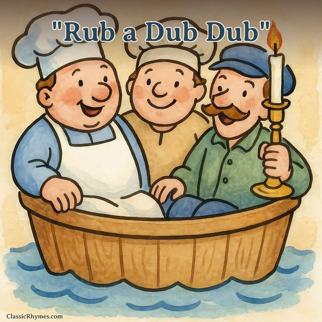 Three silly men in a tub, the butcher, the baker, and the candlestick maker