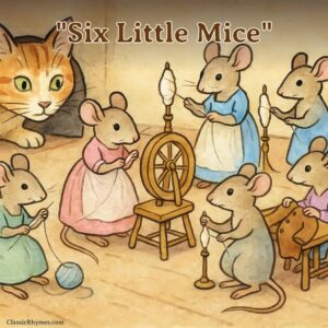 Cat looks into mousehole to chat with six little mice