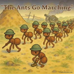 Ants marching like military troops while one stops to tie it's shoelace