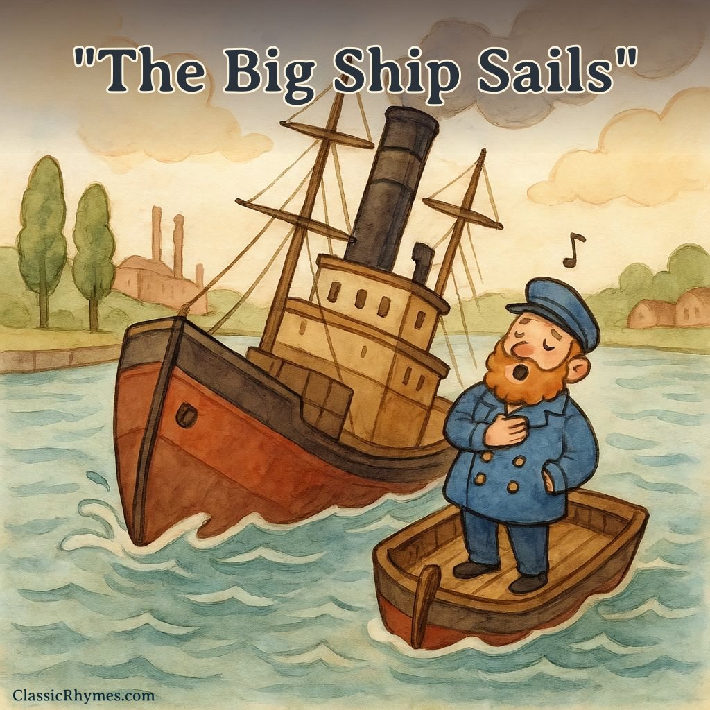 The Big Ship Sails A big cargo ship sailing yet sinking and the captain singing