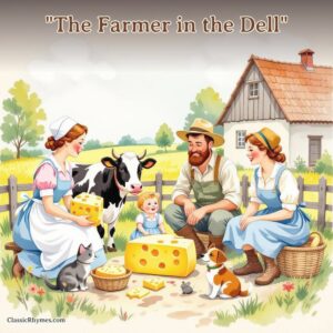The farmer and company gather with the cheese