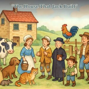 Malt, rat, cat, dog, cow, maiden, man tattered, priest, rooster, farmer, and horse