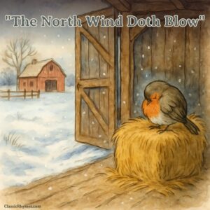 The robin sits in a barn freezing cold