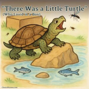 Snapping turtle on a rock in a puddle