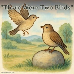 Two birds sit on a stone but one flies away