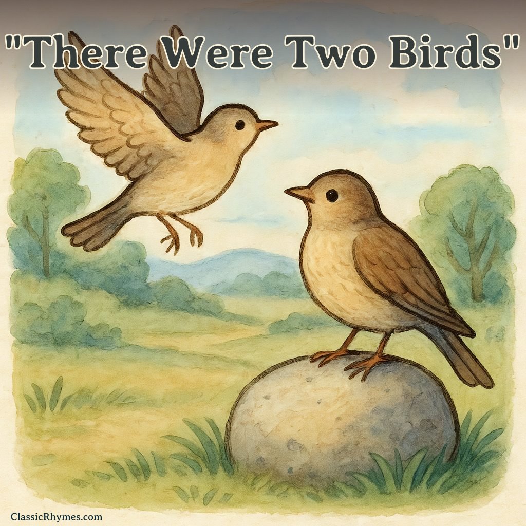 Two birds sit on a stone but one flies away