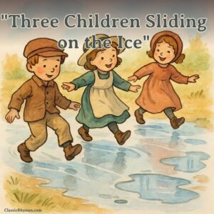 Three children sliding on the ice
