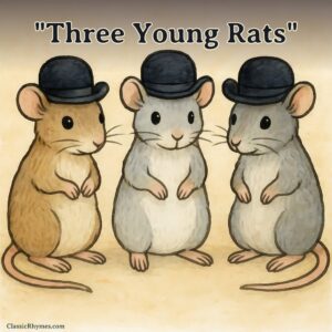 Three young rats looking quite dapper in their black felt hats