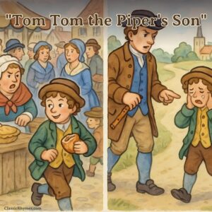Tom steals a meat pastry from the market and then gets punished by his father