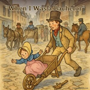 Man wheeling his wife in a wheelbarrow and she falls out