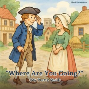 A gentleman encounters a pretty maid and asks where she is going
