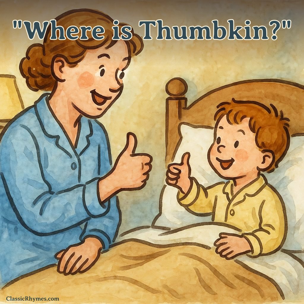 Where is Thumbkin? Mother and pre-school-aged child showing thumbs up to each other